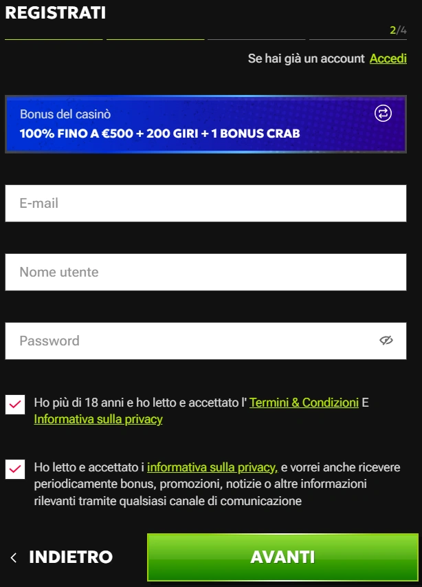 RTBet Casino Passo Secondario della Registrazione